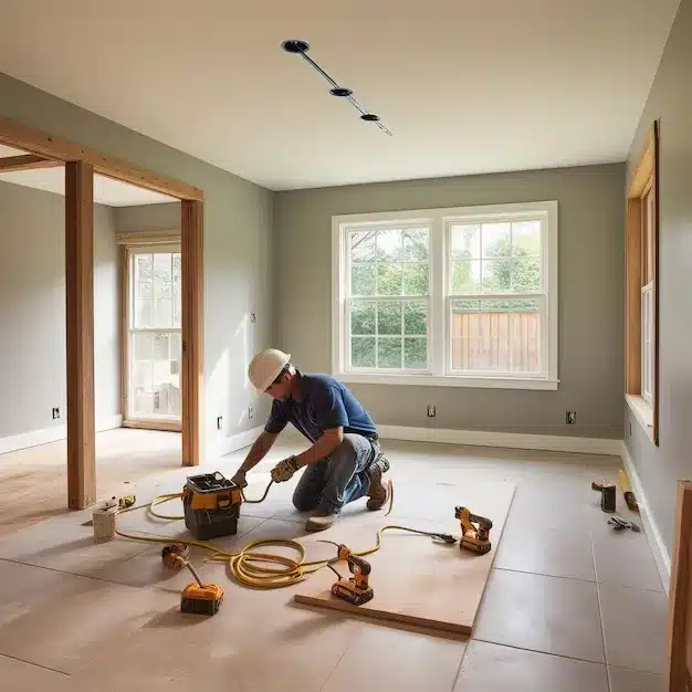 man working on floor installation